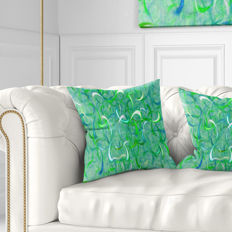 Motif aquarelle de fractale - coussin imprimé abstrait, 16 po x 1 po, Vert, Coussin décoratif