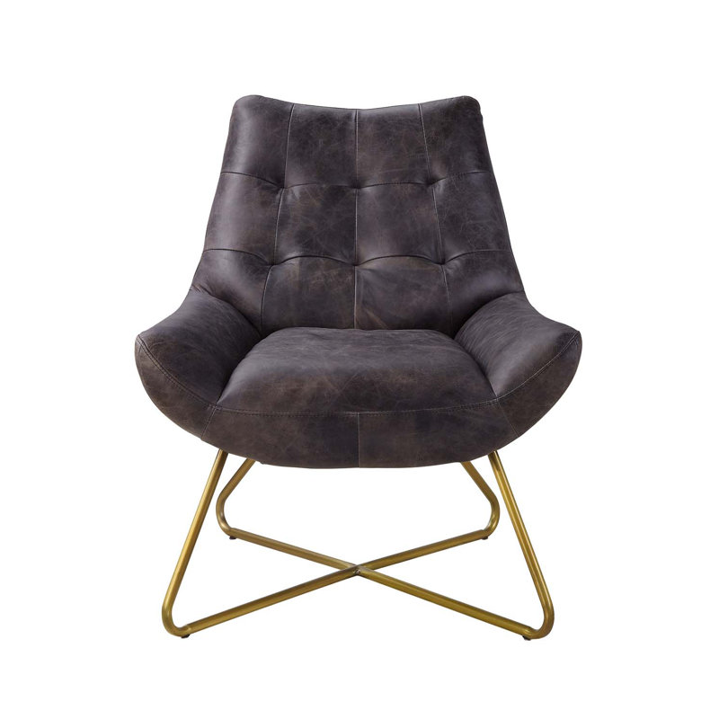 Fauteuil d'appoint Dhalsim, cuir fleur vieilli ébène antique