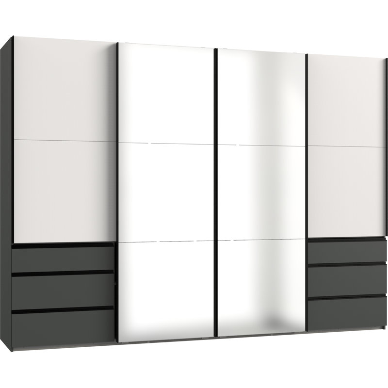 Guardino 4 Door Wardrobe, White/Graphite, 216cm H x 300cm W x 65cm D