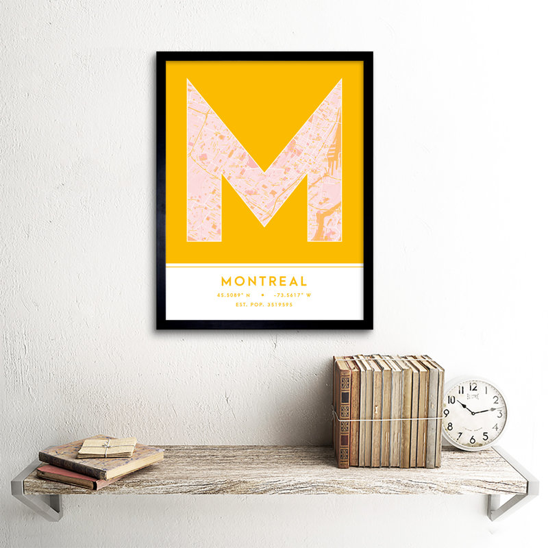 Montreal City Map Montreal Canada City Map Yellow - Single Picture Frame Typography