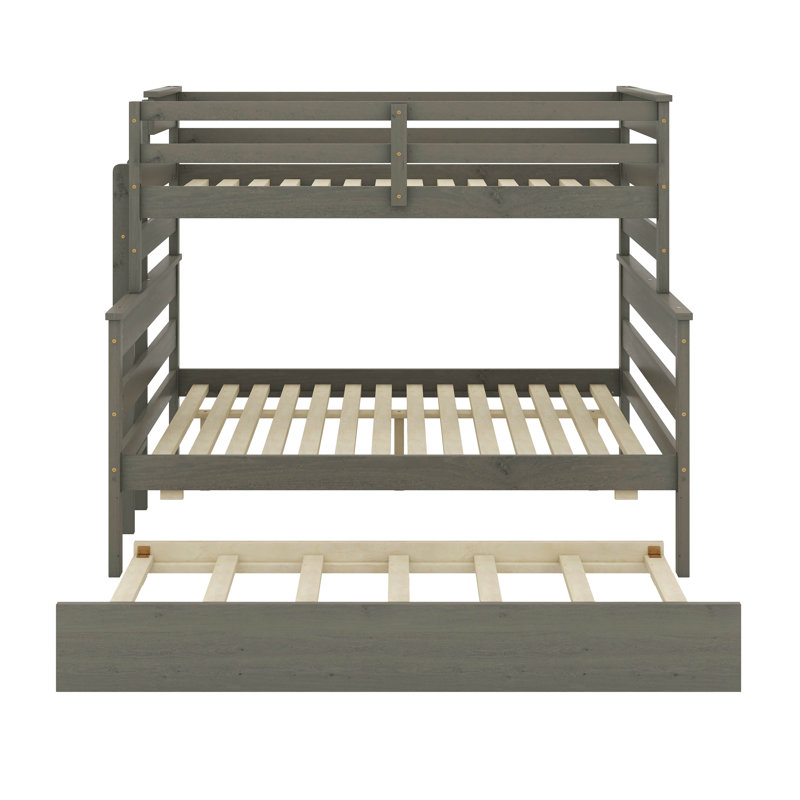 Lit simple superposé au dessus d'un lit double avec gigogne, Gris