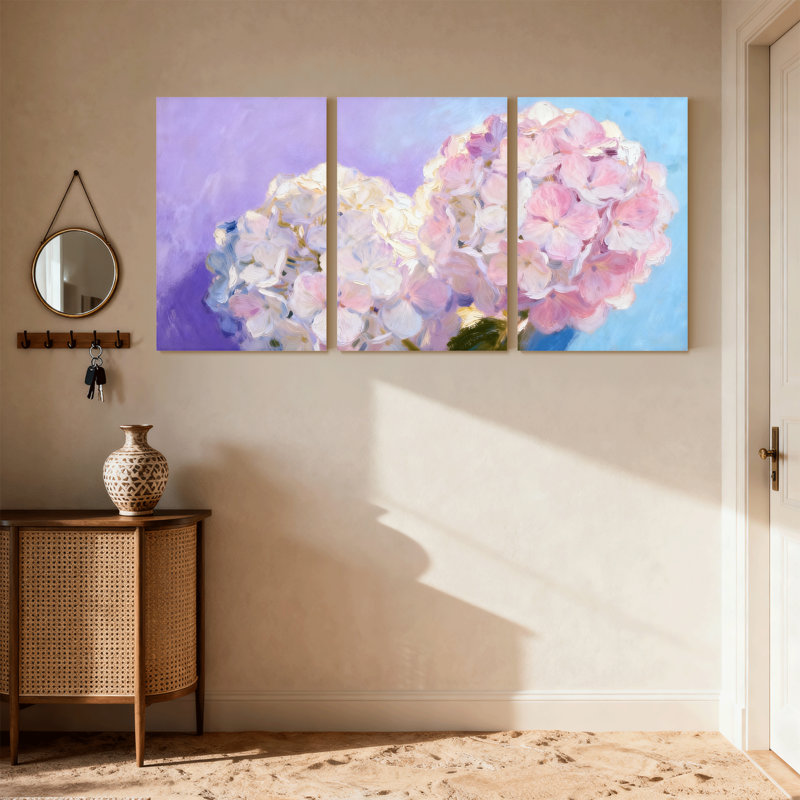Hortensia, hydrangea, impression florale, ensemble de 3 impressions sur toile, H 30 po x l 60 po