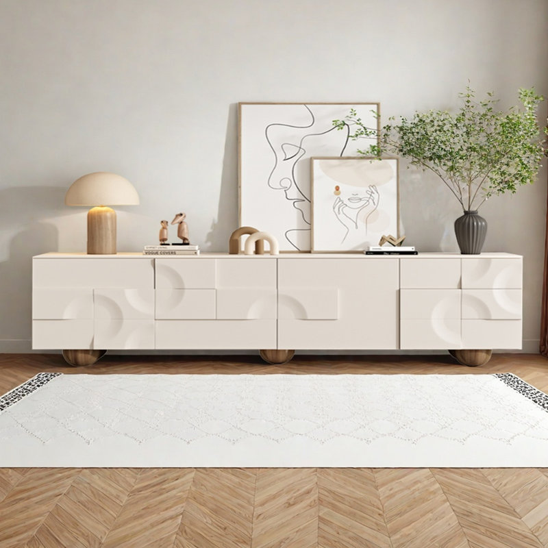 Meuble télé en bois massif avec tiroirs, armoire de rangement, H 21,65 po x L 78,74 po x l 15,75 po