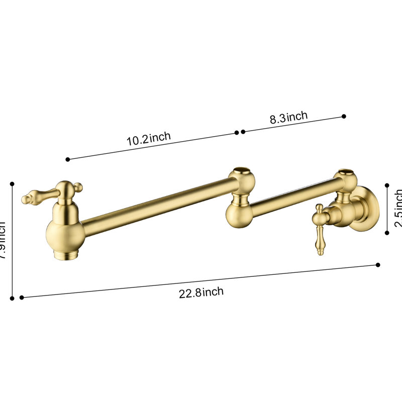 Brushed Gold Wall Mounted Folding Pot Filler Faucet - 360 Spin, , Brass Made, Double Handles For Accurate Water Flow Control, Corrosion Resistance Swivel, Space Saving, To Avoid Dripping, Corrosion