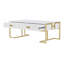 Table basse moderne blanche moderne avec 4 tiroirs et base dorée, pour les salons contemporains et les solutions de rangement élégantes.-679734724