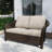 2-Person Polyethylene Wicker Outdoor Loveseat Sofa with Beige Cushions-528072495