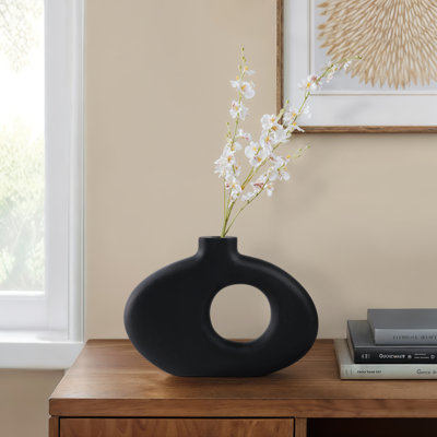 Decorative Mango Wood Table Vase for Home Decor Accent - Modern Cutout Flower Vase for Living Room, Office and Entryway Display