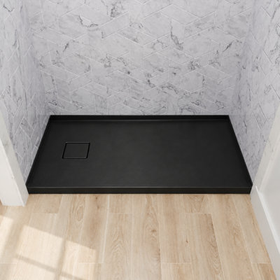 32x60 Inch Rectangle Black Acrylic Shower Base with Drain Left Non Slip Watertight Shower Tray for Bathroom Use