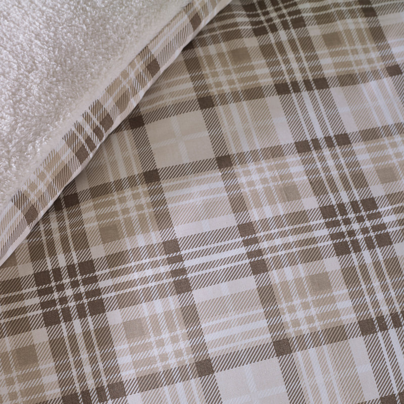Cosy Sherpa Check Duvet Cover Set, Natural, Double Duvet Cover Set + 2 Standard Pillowcases