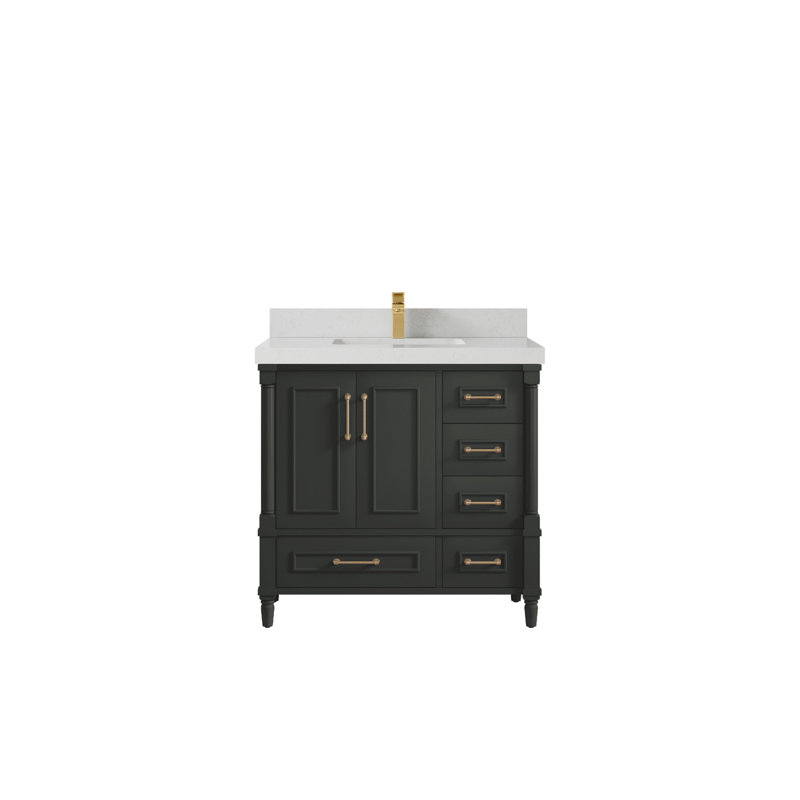 36'' Single Bathroom Vanity with Quartz Top, Gray, Carrara Quartz