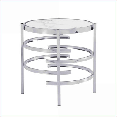 Table basse ronde moderne en chrome avec plateau en pierre frittée, facile à nettoyer et amp; Robuste pour le salon