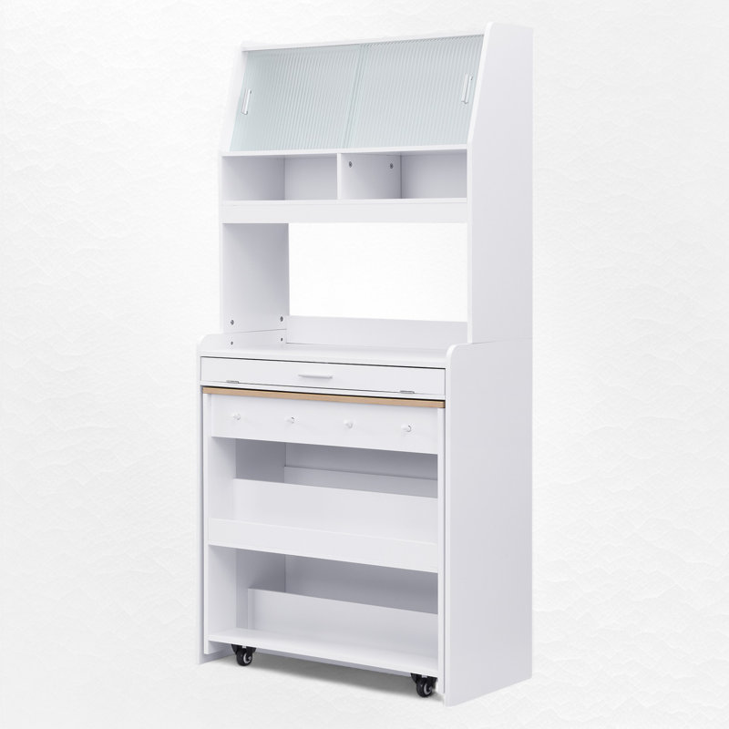 Kitchen Pantry With Foldable Dining Table, Natural/White