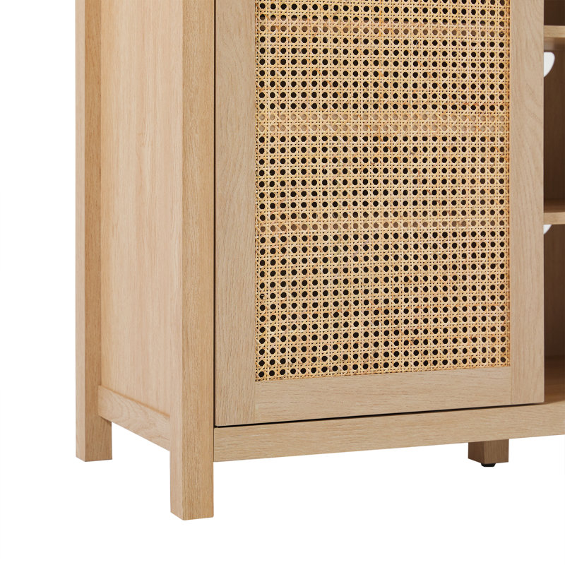 Buffet 58 po à 2 portes avec panneaux en rotin arqué, Chêne côtier