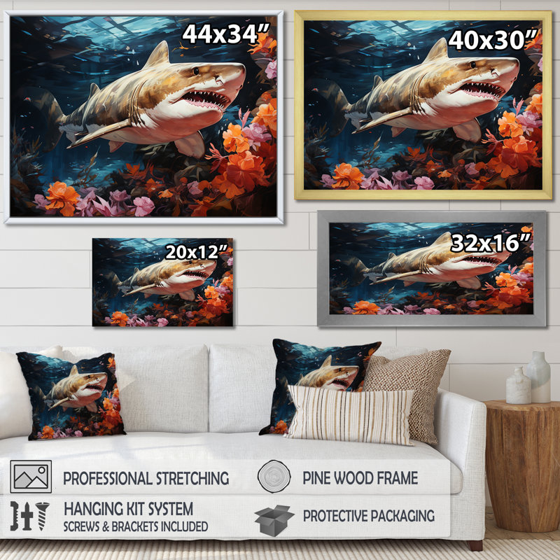 " Silent Hunter Sharks Portrait II ", Black Floater Framed, 24" H x 32" W x 1" D
