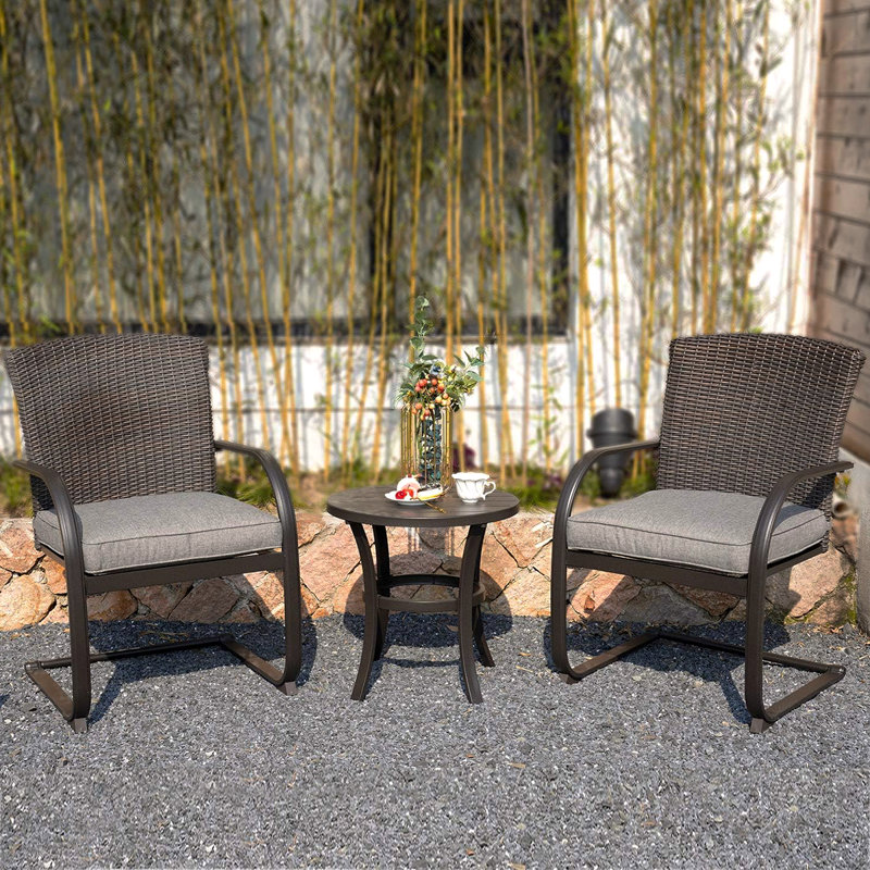 Ensemble de conversation d'extérieur en osier 2 pièces avec coussins C-Spring Rocker, Gris
