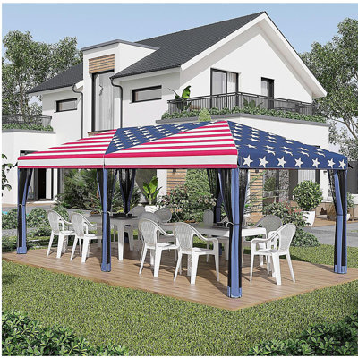 Outsunny 10' x 20' Pop Up Canopy Tent with Netting, Heavy Duty Instant Sun Shelter, Large Tents for Parties with Carry Bag for Outdoor, Garden, Patio, American Flag