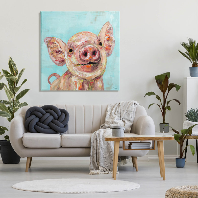 «Sourire de cochon souriant», art mural par Jen Seeley, H 36 po x l 36 po x P 1,5 po