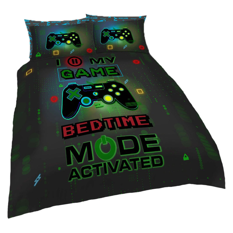 Gamer Themed Bedding Duvet Cover Set with Matching Pillowcases, Soft Polycotton Comfortable Bedding Set, Single Double King