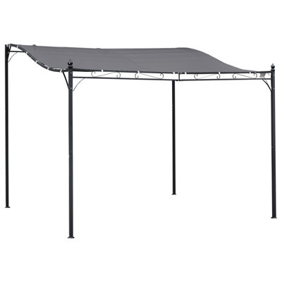 3 x 3 Meter Freestanding Outdoor Patio Awning with Grey Polyester Canopy and Powder-Coated Metal Frame, Garden Shade Shelter with Decorative Scrollwork and Ground Stakes Included