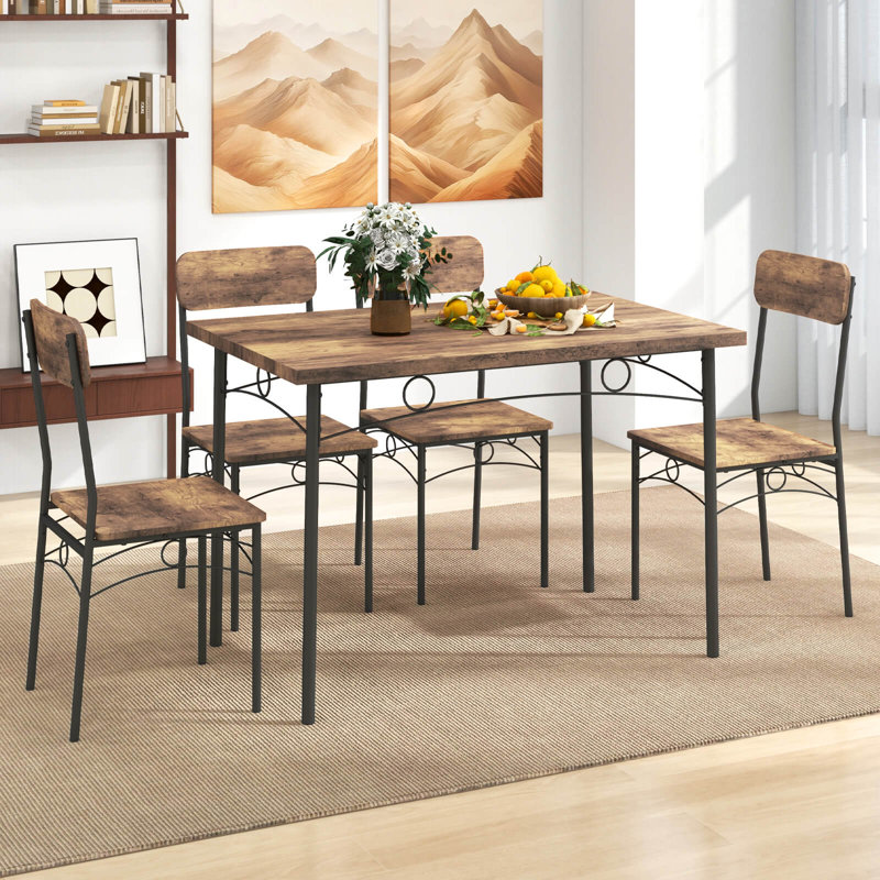 5 meubles de salle à manger de cuisine industrielle avec table rectangulaire en bois et 4 chaises