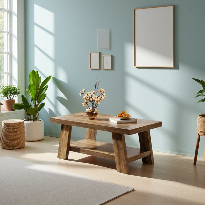 Rustic Tea Table,Spacious Coffee Table,2-Tier Center Table