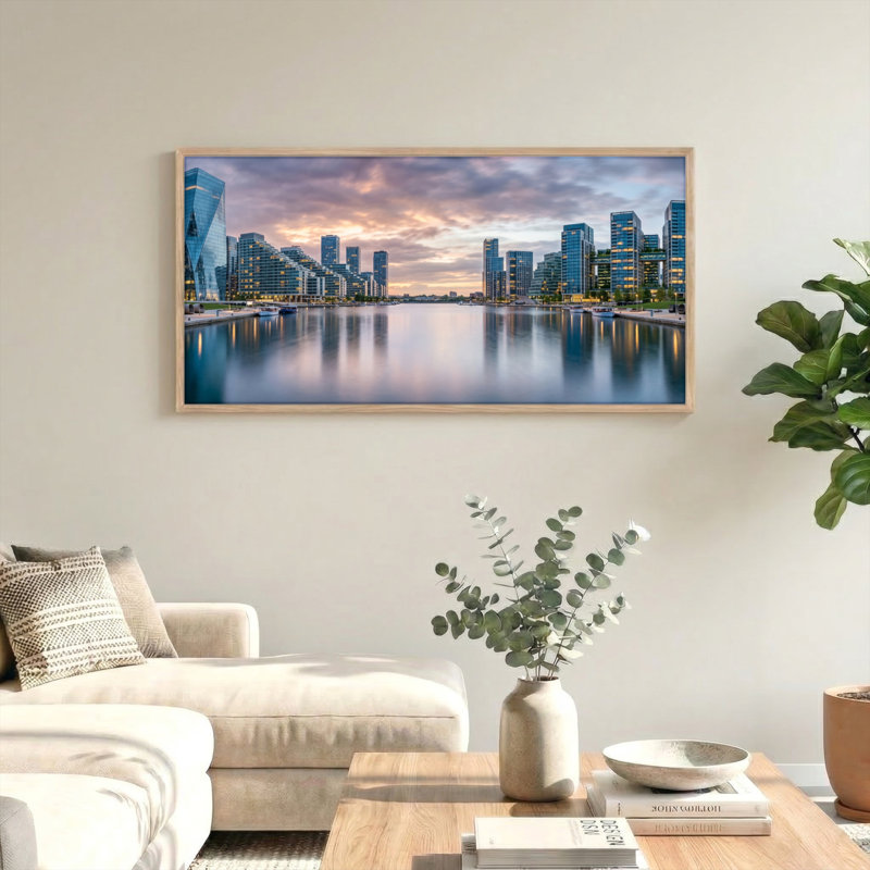 Ensemble de 1 tableau sur toile représentant la silhouette de la ville, L 40 po x H 20 po, Naturel