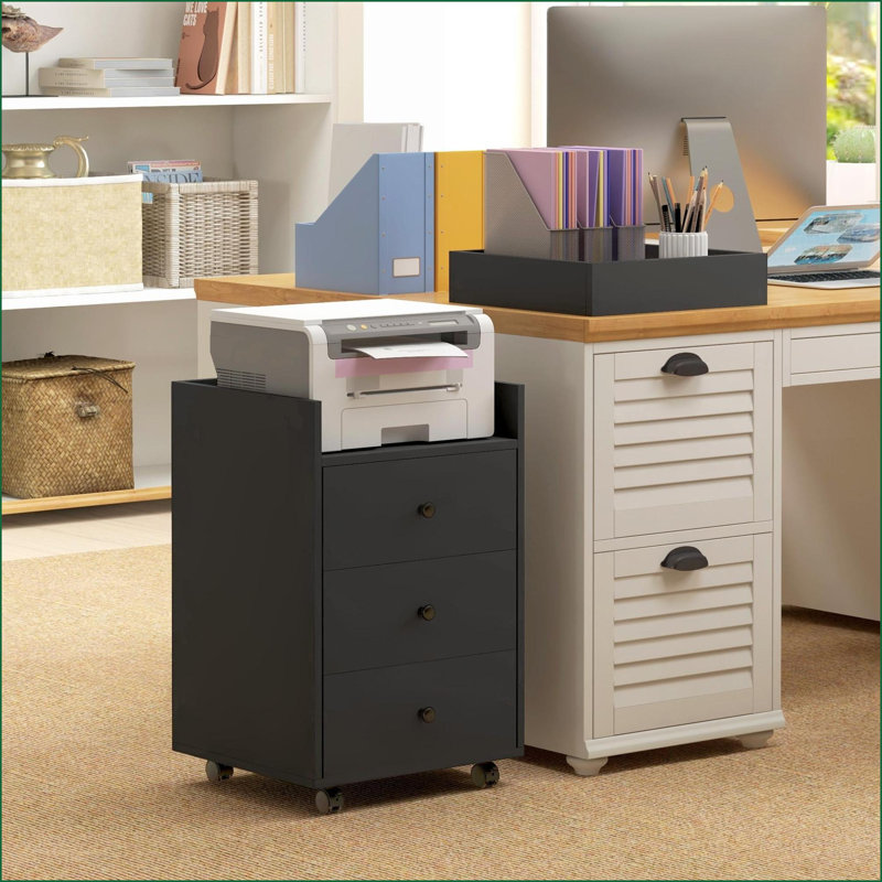Cabinets, HOMCOM 3-Drawer Home Office Storage with Removable Tray | Rolling Under Desk Printer Stand | Black | Melamine-Coated Particle Board