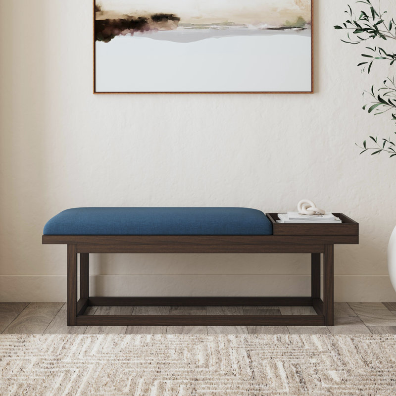 Banc rembourré avec plateau amovible, Bleu marine / brun