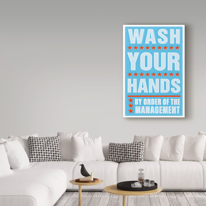 «Wash Your Hands» par Kaior, art textuel sur toile tendue, H 47 po x l 30 po x P 2 po