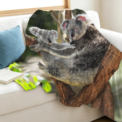 Jeté transparent en flanelle molletonnée, imprimé koala australien simple face