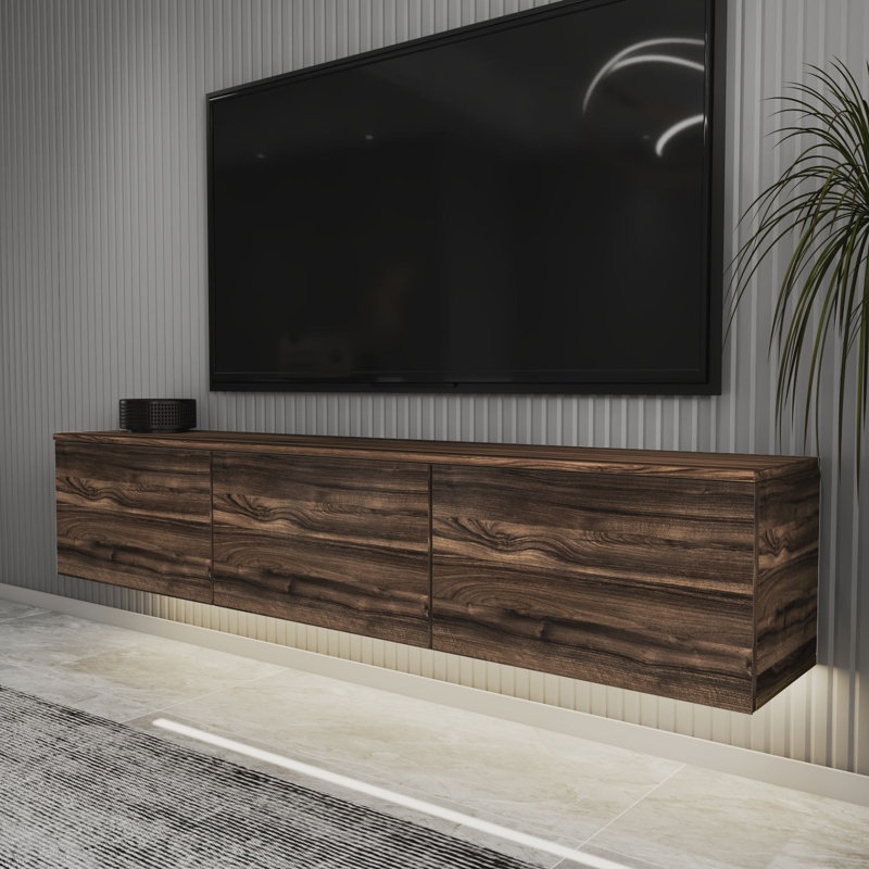 Modern TV Stand with Push to Open Doors, Chestnut Color, 63.0 x 13.4 x 27.6 Inches | 100% Melamine Coated Particle Board, Thickness: 0.7 Inches | Stylish and Functional Design for Living Room & Entertainment Areas