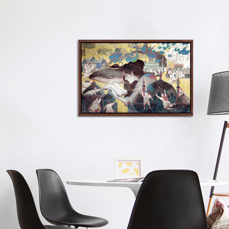 The Loneliest Whale In The World I by Sija Hong - Painting on Canvas, Classic Brown Wood Framed, 101.6 cm H x 66.04 cm W