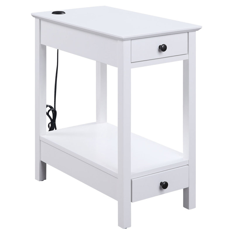 Rectangular White Table With 2 Drawers & Stable Base Accent Square Legs
