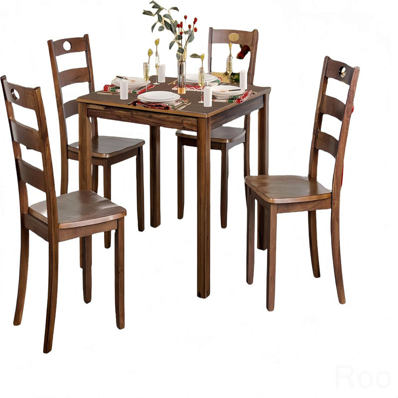 Ensemble de table de salle à manger 5 pièces, style transitionnel 1 X table carrée 4 X chaise à dossier à lattes