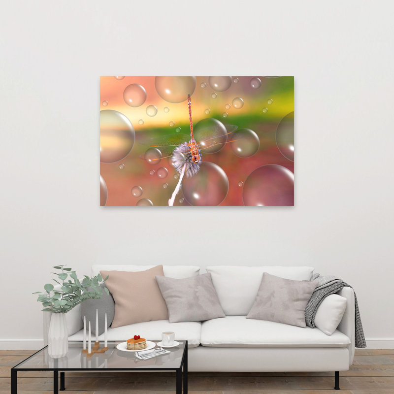 Dreamy Dragonfly Bubbles Colorful Delicate Dreamy Dragonfly Nature Summer Wall Art Print 1 Piece Wrapped Canvas Wall Art
