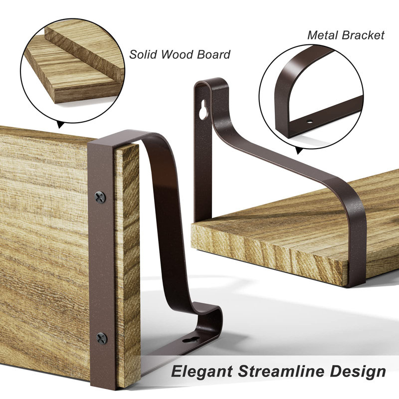 Mekela Solid Wood Floating Shelf, Natural/Bronze