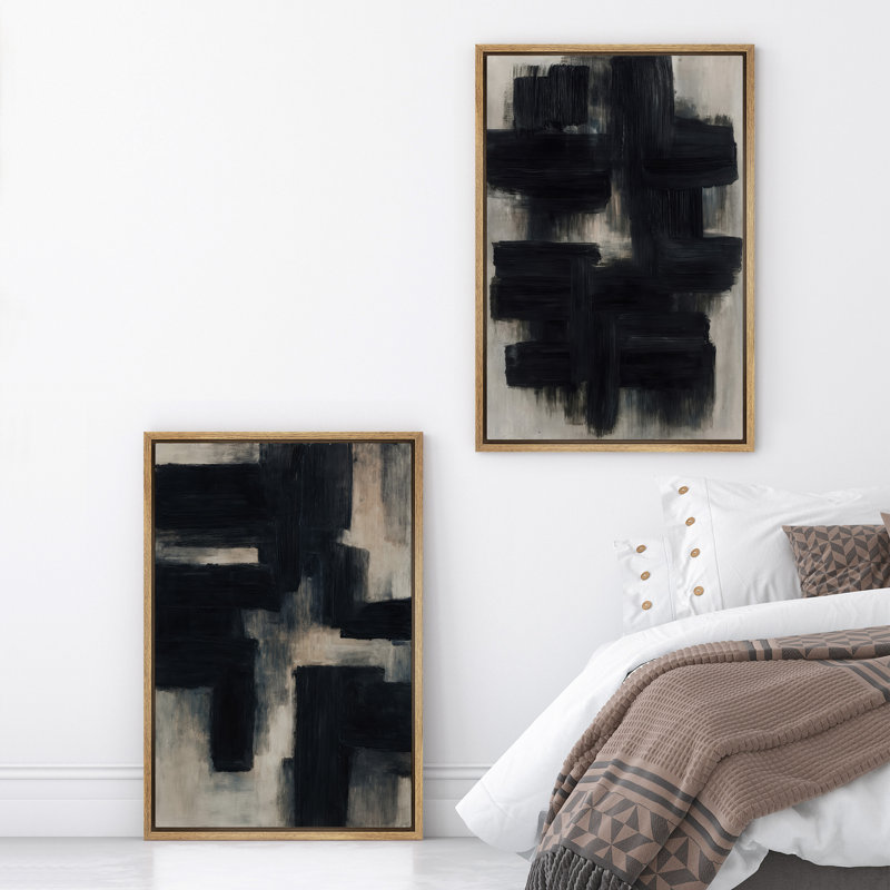 Art mural abstrait, ensemble de 2 reproductions d'art encadrées sur toile, Naturel, H 24 po x l 32 po