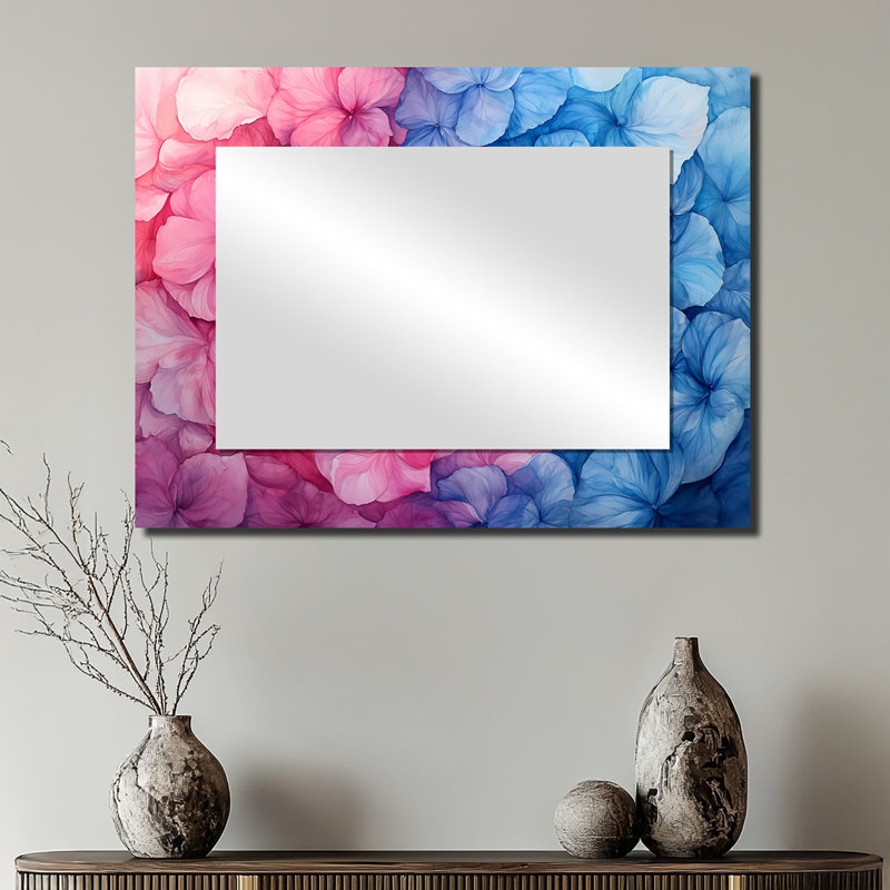 Hortensia coloré tourbillon II - miroir floral pour décoration murale - imprimé sur métal, 24 po x 32 po