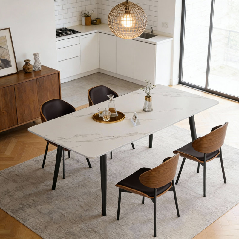 Stone Top Metal Base Dining Table