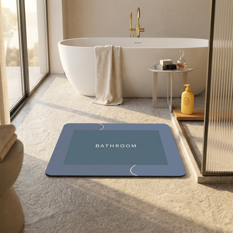 Bath Mat, Blue Geometric