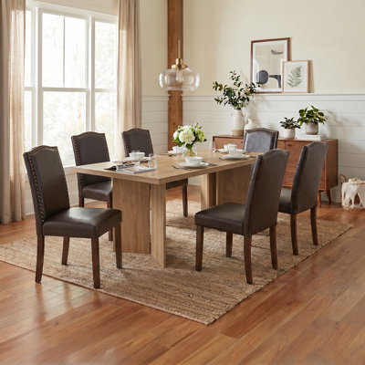 Table de salle à manger rectangulaire en bois Amiin 63 po avec 6 chaises Parsons rembourrées Criselle à dossier solide