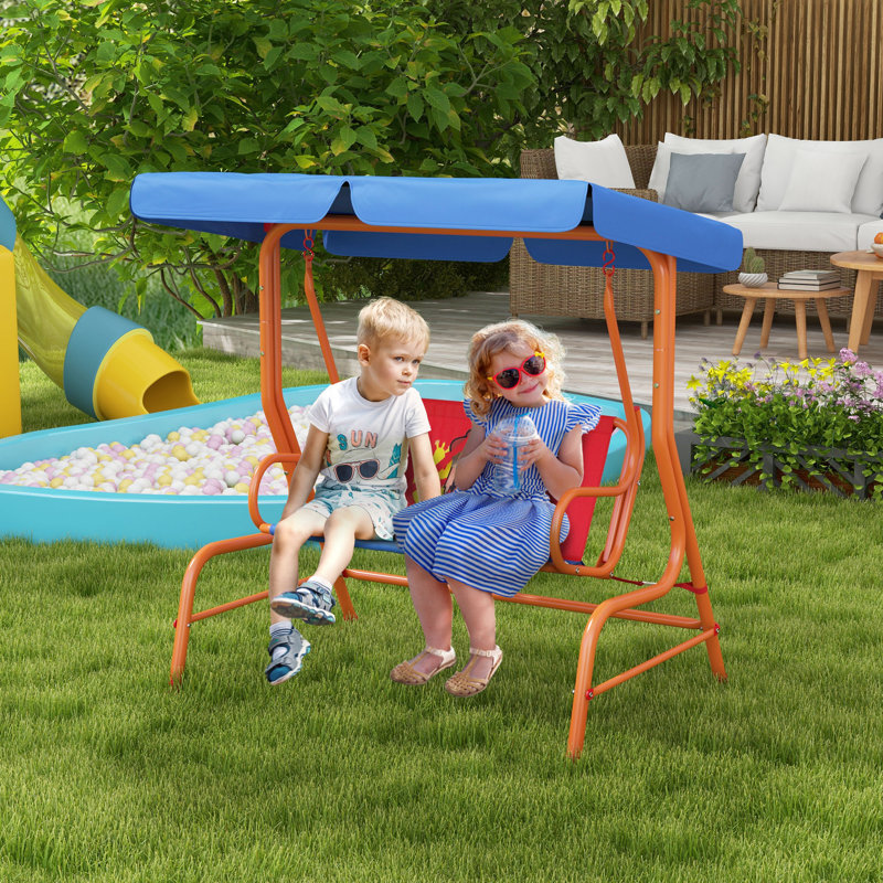 60 Person Porch Swing with Canopy, Blue, Orange