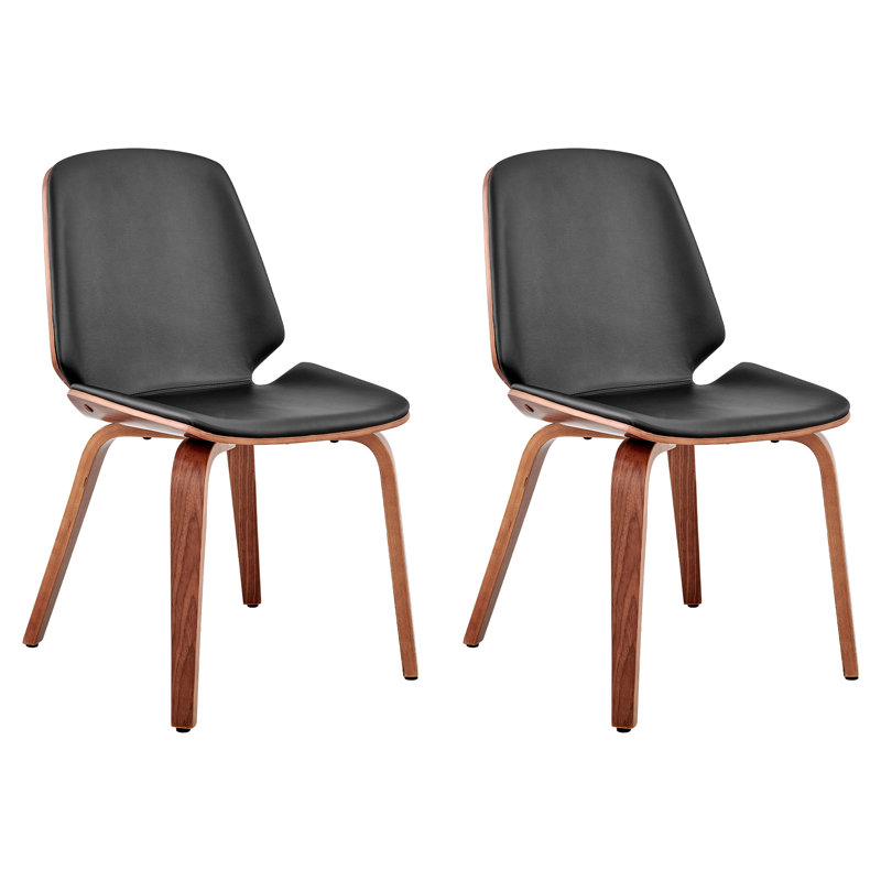 Chaise de salle à manger en similicuir Rohail avec siège légèrement incurvé, 2, Noir, Brun