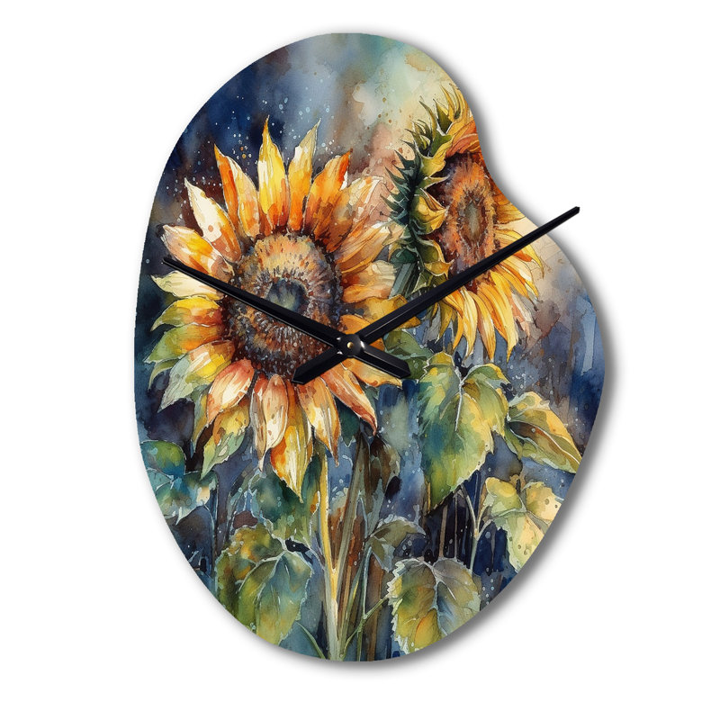 Jaune tournesol symphonie II - horloge de forme unique en métal tournesol, horloge murale asymétrique traditionnelle, Petit