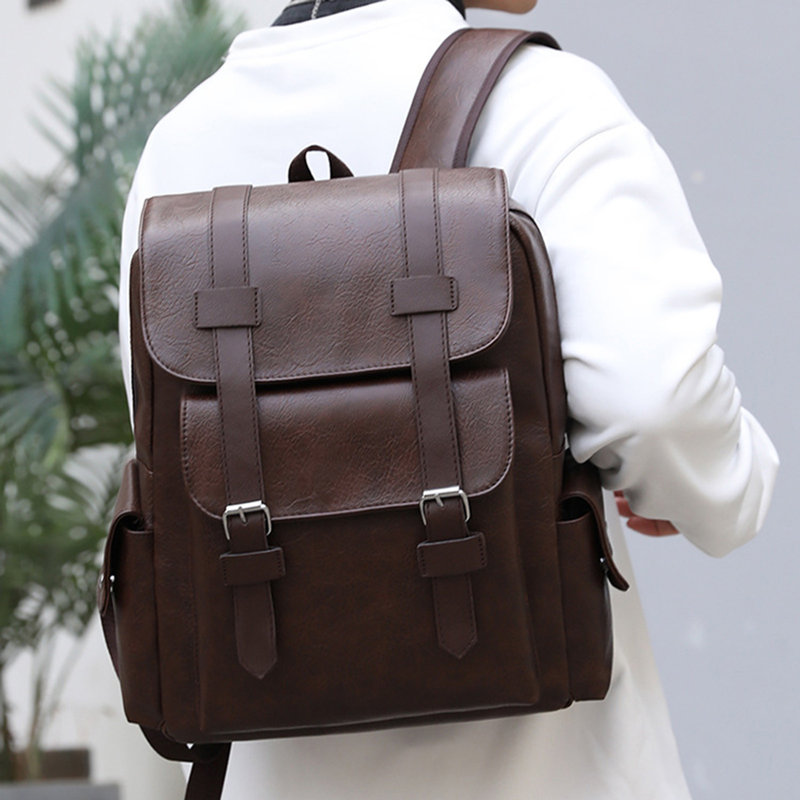 Leather Laptop Backpack For Men, Work Business Travel Office Backpack College Bookbag, Casual Computer Backpack Fits Notebook 15.6 Inch