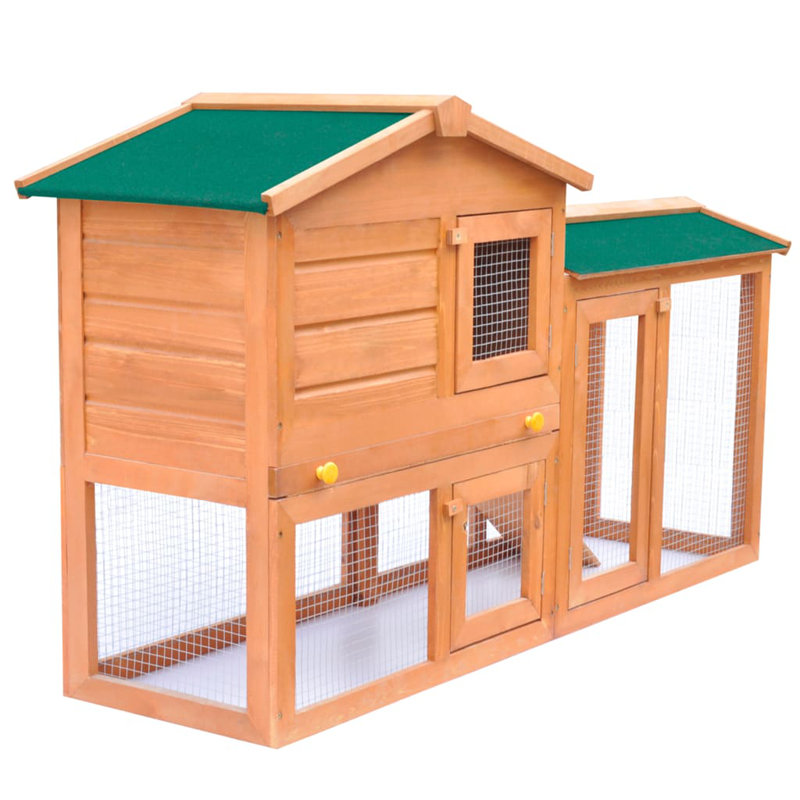 Cage à lapin avec plateau coulissant et rampe en bois de pin massif