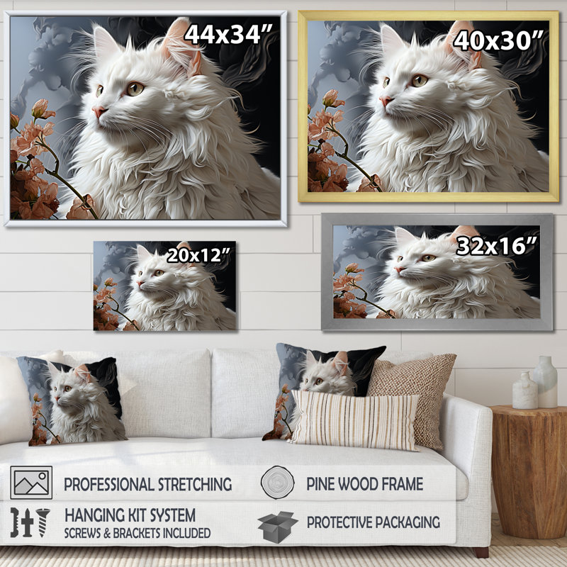 American Curl Curiosity Cat I - Chat, art mural, salon, H 16 po x l 32 po x P 1 po, Cadre simple noir