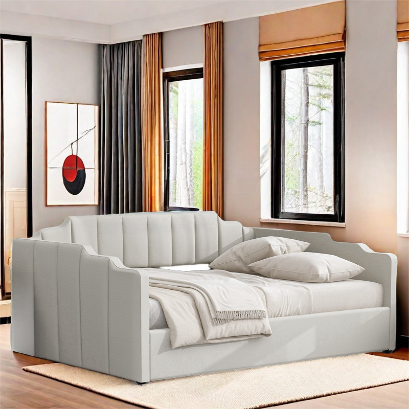 Lit de jour rembourré Stefoni, Double, Beige