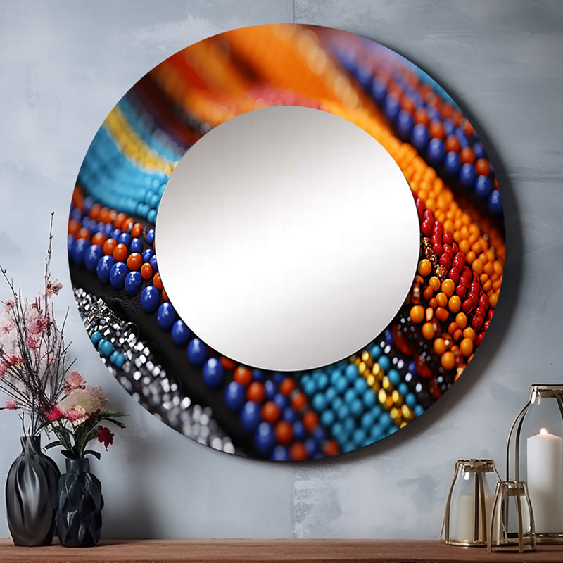 Tribu africain Samburi Beadwork I - grand miroir mural tribal africain, miroir décoratif rond global, impression d'art en métal