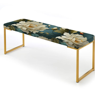 Floral Upholstered Gold Bench